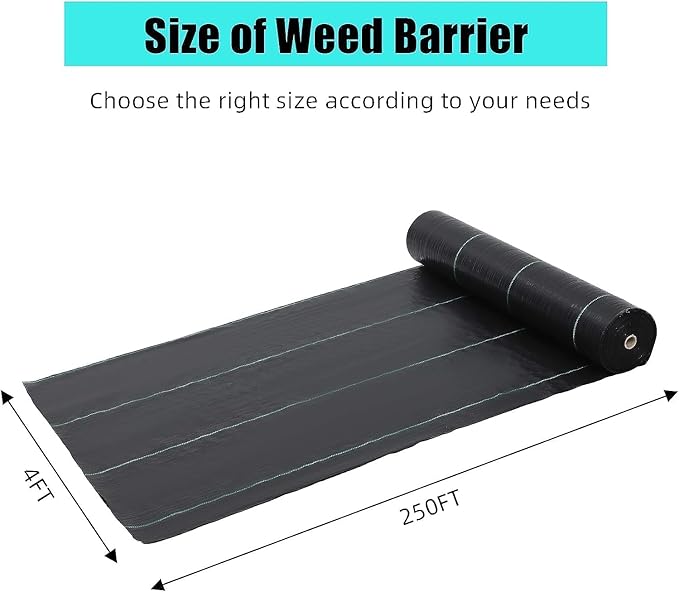 PioneerWorks 4ft x 250ft Premium Weed Barrier Landscape Fabric, 5oz Heavy Duty, Weed Control Fabric, High Permeability Good for Flower Bed, Driveway Fabric Ground Cover