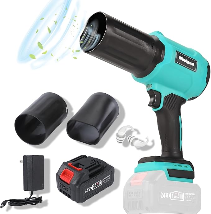 Small Cordless Leaf Blower,Leaf Blower Cordless 300,000RPM Turbo Jet Blower, with 1 X 24VX 4.0Ah Battery and Charger,for Patio Cleaning, Lawn Care, Car Cleaning and Dust Etc,2 Blowing Nozzles-Blue