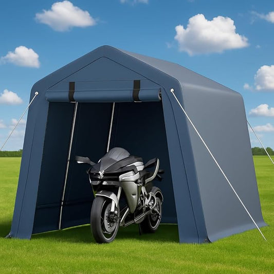 7x12 FT Outdoor Portable Storage Shelter Shed,Heavy Duty Waterproof Tarp,Motorcycle Garage with Roll-up Zipper Door,Storage Tent for Motorcycle Bike Wood Tool Lawn Mower,Gray