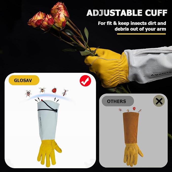 Gardening Gloves Thorn Proof for Rose Pruning & Cactus Trimming, Long Leather Garden Gloves for Women & Men (XL)