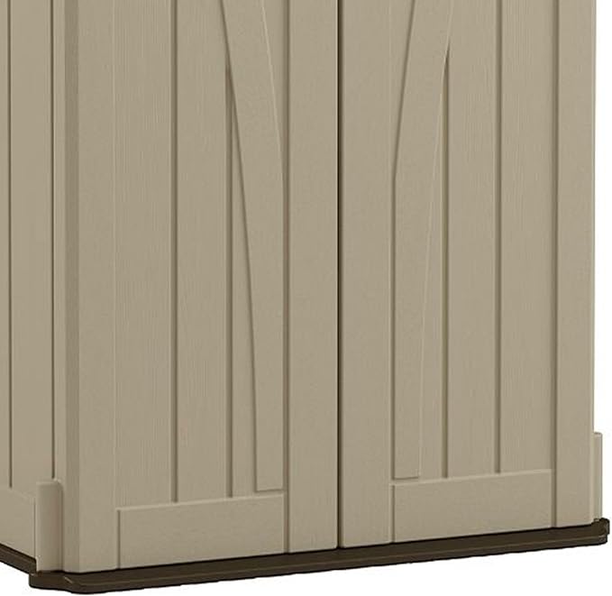 Suncast 22 Cubic Feet Capacity Tall Plastic Vertical Outdoor Shed for Garden, Backyard, Patio, or Pool Supplies Storage, Brown