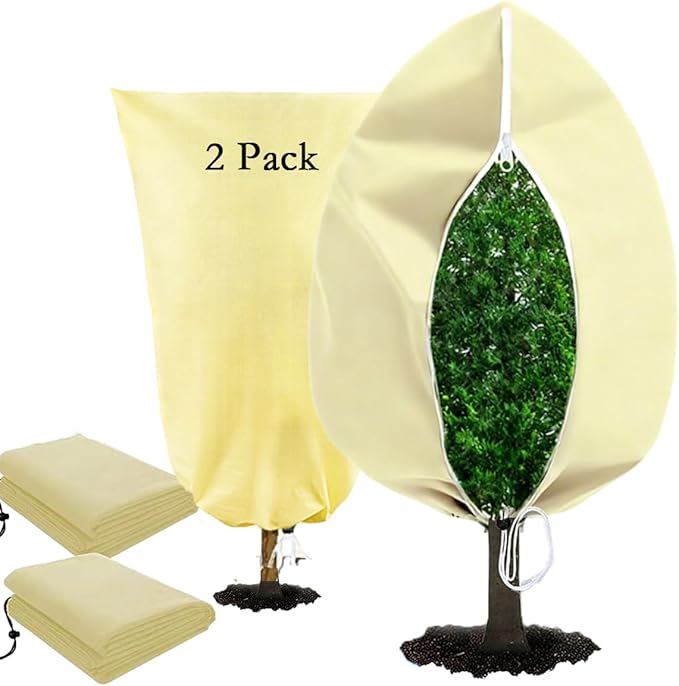 gardtree Plant Covers Freeze Protection 47.2" x 70.8" 2 Packs, Thickened Winter Plant Frost Protection 2.4oz/yd² Garden Cold Weather Tree Wrap with Zipper Drawstring for Outdoor Shrub Potted Plant