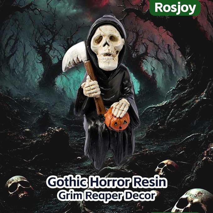 Halloween Decor Miniature Skull Grim Reaper Desk Figurine,Gothic Horror Resin Grim Reaper,for Bookshelf Decor,Desk Trinkets,Collectible,Party Gifts