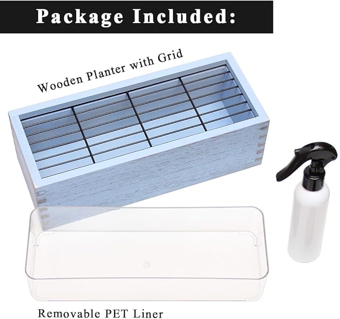 Wooden Cat Grass Planter (no Seeds Included) with Anti Digging Design, and Removable Plastic Liner, Wheat Grass Growing Pot, Cat Grass for Indoor Cats Pets (Vintage Blue)