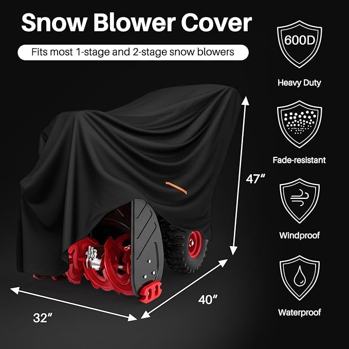 snow blower cover,snowblower covers,snow thrower cover - Universal Outdoor Protection - Guards Against Water, UV, Wind (47" L x 32" W x 40" H)
