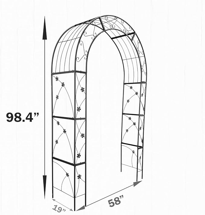 Metal Garden Arch, Garden Arch Trellis for Climbing Plants Outdoor, Garden Arbor for Weddings Party Events Decoration, 58" L X 19" W X 98.4" H, Black
