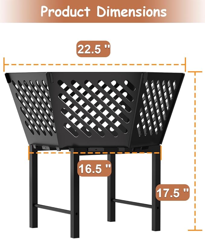 22.5 Inch Portable Plug Fire Pit for Camping, Heightened Detachable Outdoor Wood Burning Firepits for Outside Patio Heating, Picnic, Bonfire and BBQ with Travel Bag, Diagonal Hollow Style