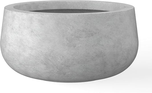 Kante 19.6" Dia Round Concrete Planter, Cement Plant Pots with Drainage Hole and Rubber Plug for Outdoor Indoor Garden Home, Modern Curvaceous Design, Natural Concrete