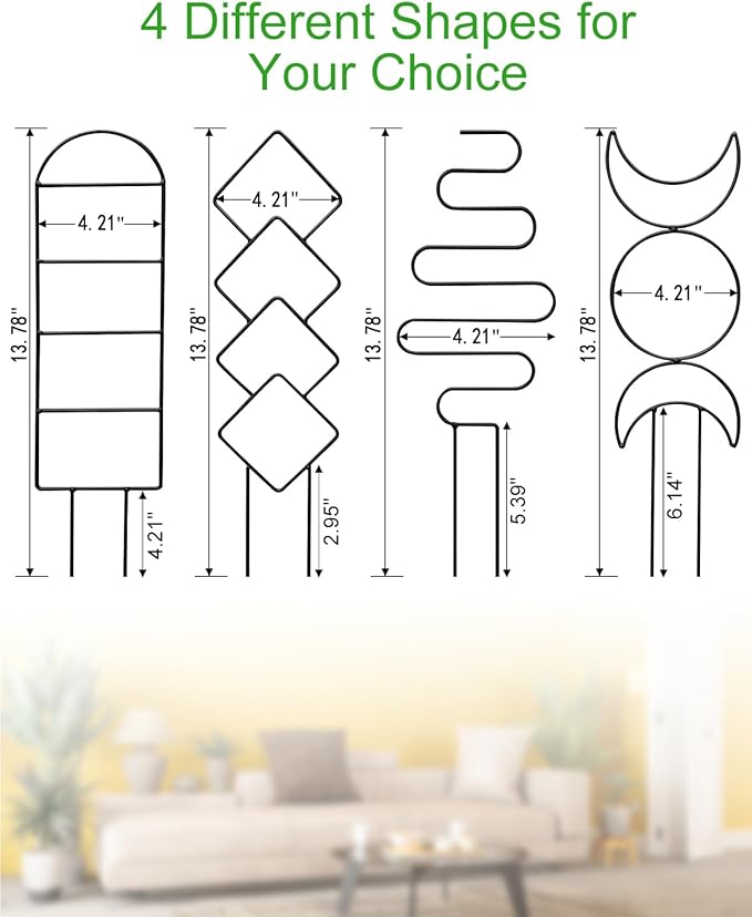 4 Pack Indoor Climbing Plant Trellis, Small Trellis for Potted Plants Outdoor, Metal Garden Trellis Plant Support Trellis with Different Patterns for Vine Ivy Flower (Black)