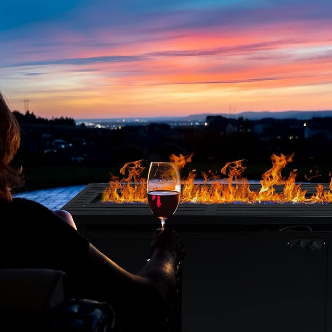 Sophia & William 56 Inch Gas Fire Pit Table Outdoor Rattan Propane Fire Table & Fireplace with Fire Glass, Lid, 50,000 BTU Firepits for Outside Patio