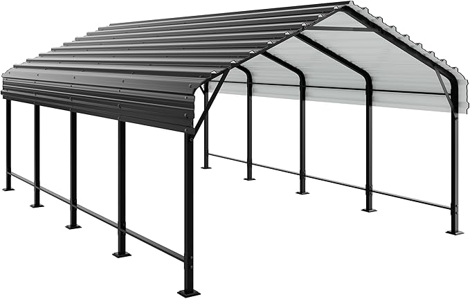 JAMFLY Carport, 12X20 FT Metal Carports, Heavy Duty Carport Canopy with Galvanized Steel Roof and Frame, Metal Car Garage Upgraded Extra Large Garage for Pickup, Boat, Car and Tractors