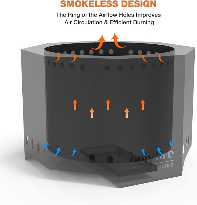 ONLYFIRE OUTDOOR LIVING Fire Pit with Ash Pan, 24" Portable Bonfire Firepit for Camping Tailgating Patio Backyard Party Outside, Smokeless Wood Fire Fireplace, Modern Black FP013