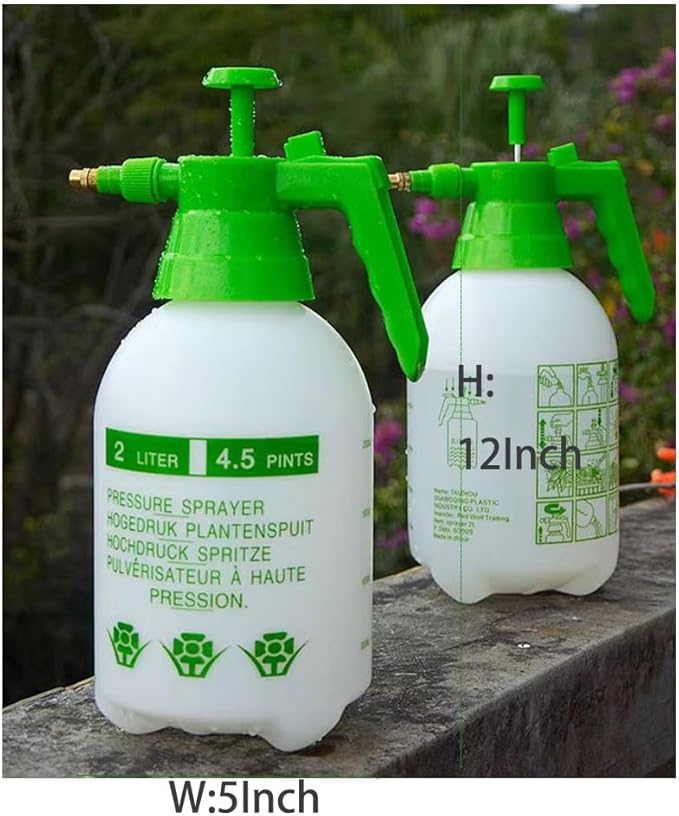 1/2 Gallon Handheld Pump Sprayer, 2 Pack Garden Pressure Sprayer with Adjustable Brass Nozzle, Multi-Purpose 75 Oz Water Spray Bottle Ideal for Watering, Fertilizing, Cleaning (White-2L)