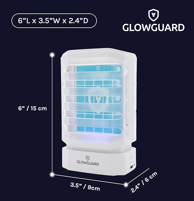 GlowGuard Cordless Flying Insect Trap Catches Fruit Flies, Indoor Gnat Killer, Magnet for Moths & Mosquitos in Dark, 1 Rechargeable Bug Trap + 4 Dual-Sided Sticky Pad Refills, 30hr Battery (White)