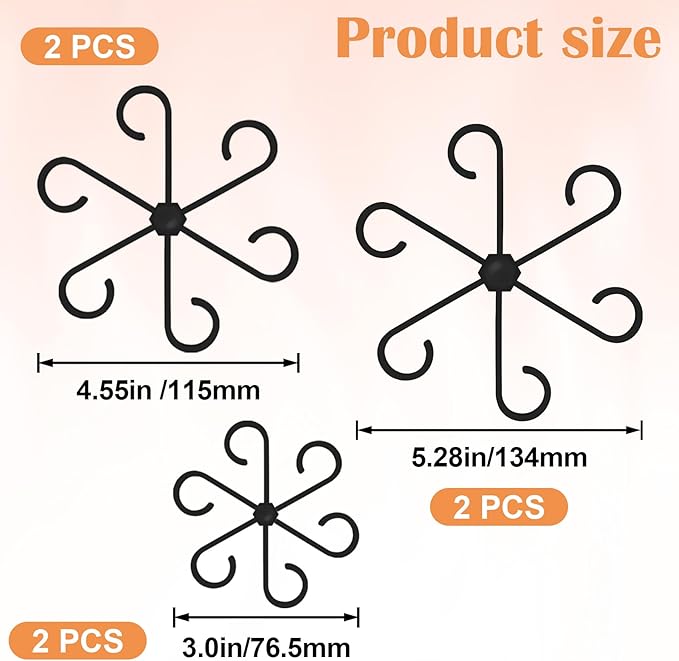 6PCS Plant Stem Support, 3 Sizes Climbing Houseplant Stem Holder, Plastic Reusable Flower Trellis Stem Hook Plant Care Growth Accessories for Flower Plants Indoor Outdoor - Black, 5.28"/4.55"/3"