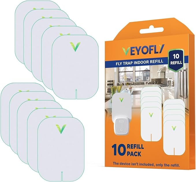 VEYOFLY Gnat Traps for House Indoor Refill, Fly Trap Indoor, Fruit Fly Traps for Indoors, Fly Catcher Indoor, Fly Trap, Plug in Catch for Fruit Flies, Moths, Gnats, Mosquito Trap (Pack of 10 Refills)