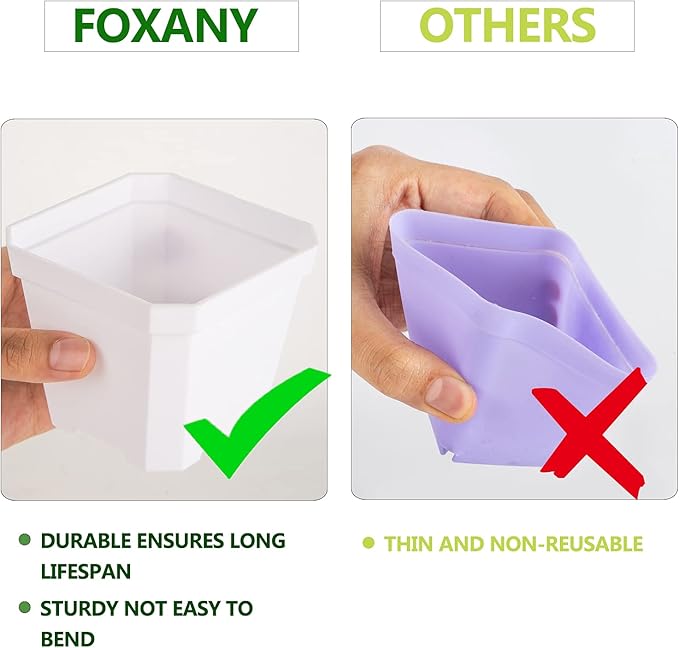 foxany 4" Nursery Pot, 30 Pcs Thick Plastic Square Planting Pots, Plant Seedling Pots, Seed Starting Pots with 30 Saucers - White