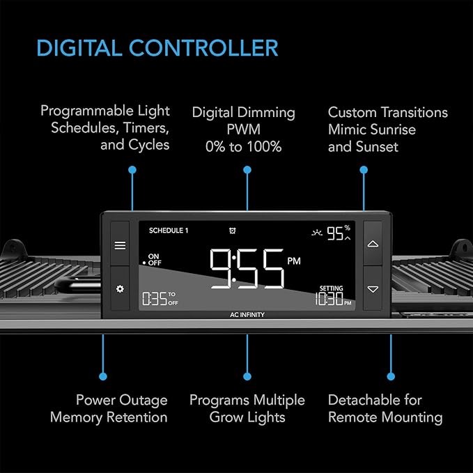 AC Infinity IONGRID T24, LED Grow Light with Samsung LM301H Diodes, Full Spectrum Deeper Penetration Halo Coverage, Digital Dimming Controller, for Veg Bloom Indoor Plants in Grow Tents Greenhouses
