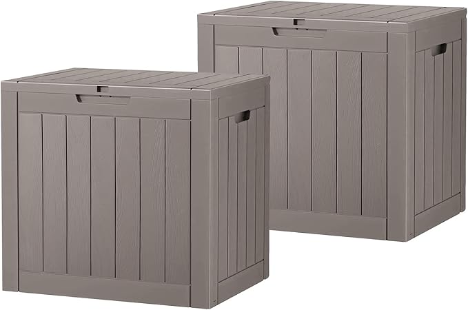 KAMABOKO 32 Gallon Outdoor Storage Box 2 Pack All-Weather Deck Box for Patio Furniture, Package Deliveries, Garden Tools, Pool Supplies & Cushions, Grey