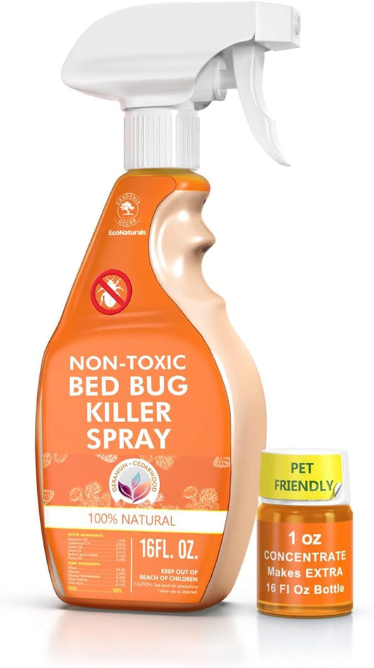 All Natural Bed Bug Spray -Non-Toxic Bed Bug Killer - 2 Bottle Pack 16 oz + 1 oz Concentrate - Fast-Acting Bed Bug Killer | Kills Fleas and Mites