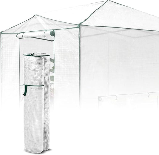 EAGLE PEAK Replacement Cover for 12x8 Portable Walk-in Pop up Greenhouse, Front and Rear Roll-Up Zipper Entry Doors and 4 Large Roll-Up Side Windows (Frame Not Included), White