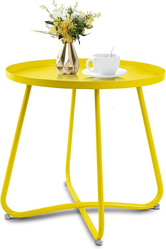 Babion Yellow Outdoor Side Table, Small Round Patio Accent Table for Patio Yard Garden, Indoor & Outdoor