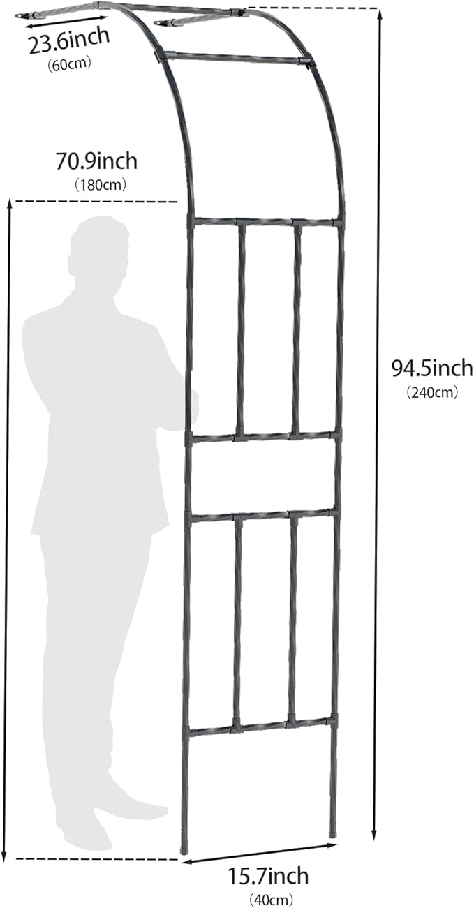 Twira Half Side Garden Arch Trellis, 7.9FT Metal Garden Arbor Trellis for Climbing Plants Outdoor, Black Half Arch Wedding, Garden Archway Arbors and Trellises Decoration for Lawn, Patio, Backyard