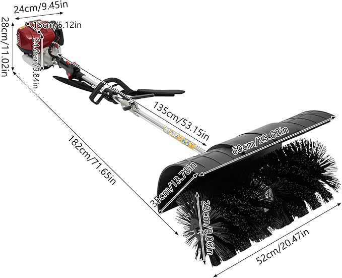 Gas Power Sweeper,31CC 1.4HP 4 Stroke Power Broom Sweeper Handheld Walk Behind Cleaning Driveway,Gas Powered Lawn Sweeper Snow Brush Sweeper for Park Lawn Sidewalk Outdoor