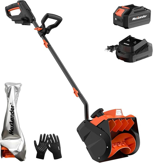 MAXLANDER Electric Snow Shovel Cordless, 20V 12-Inch Cordless Snow Blower, Battery Snow Shovel with Directional Plate & LED Lights (4.0Ah Battery, Quick Charger & Cover Included
