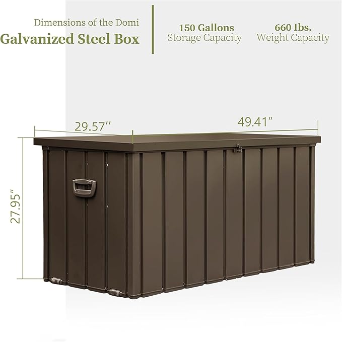 150 Gallon Outdoor Storage Deck Box Waterproof, Large Patio Storage Bin for Outside Cushions, Throw Pillows, Garden Tools, Lockable (Dark Brown)