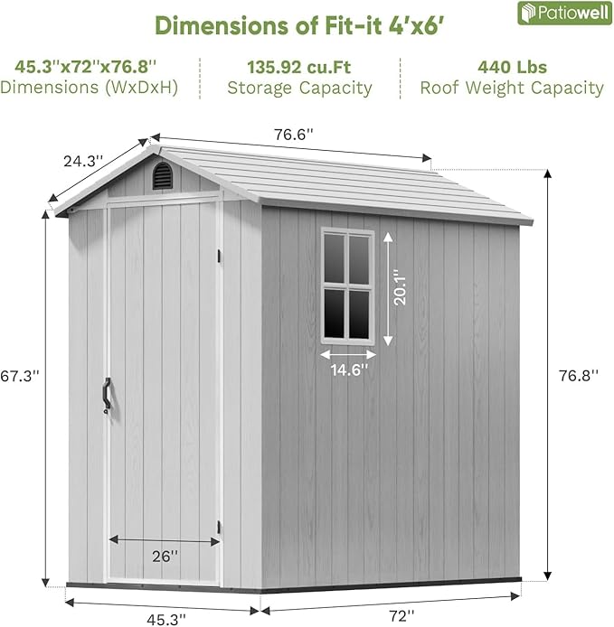 Patiowell 4 x 6 Resin Storage Shed, Outdoor Plastic Garden Shed with Lockable Door & Window, Easy Assembly Tool Shed for Backyard, Light Gray