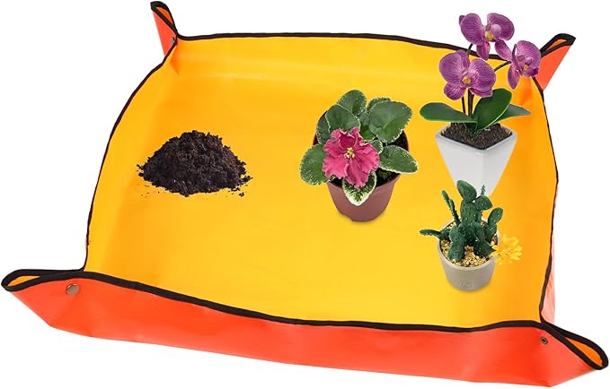 Azureblue Plant Repotting Mat for Indoor Plants Potting Soil, Foldable Waterproof Plant Repotting/Potting Tray, Portable Potting Mat Gardening Tray for House Plants (Small 26.8 X 26.8 (Orange))