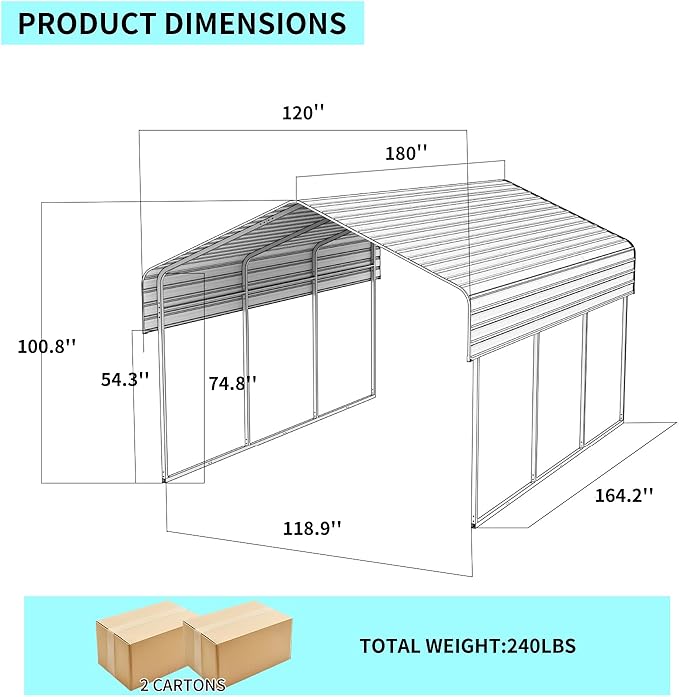 10x15 FT Metal Carport with Enhanced Base and Galvanized Steel Roof, Heavy Duty Outdoor Garage Car Shelter for Car, Boats and Truck