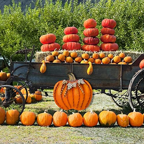 Metal Pumpkin Garden Stakes - Autumn Decorative Yard Signs - Indoor Outdoor Plant Flower Stake Fall Lawn Ornaments Pumpkin Decoration for Harvest Halloween (17.5"+26"-A)