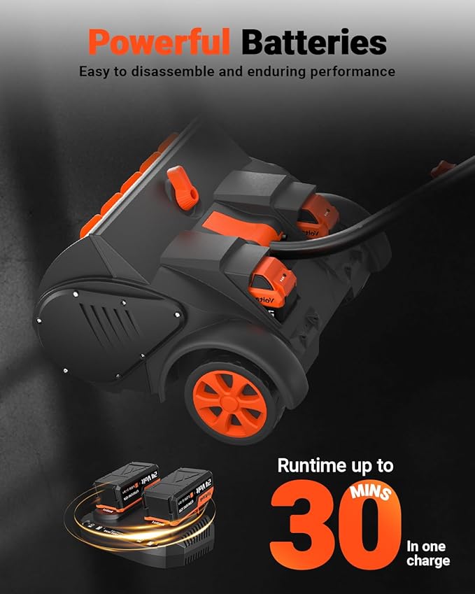 VOLTASK 48V (2 * 24V) 15.8” Cordless Snow Shovel, Brushless Battery Snow Blower, Battery Powered Snow Thrower with Wheels and LED Lights, 2 * 4Ah Battery and Charger Included