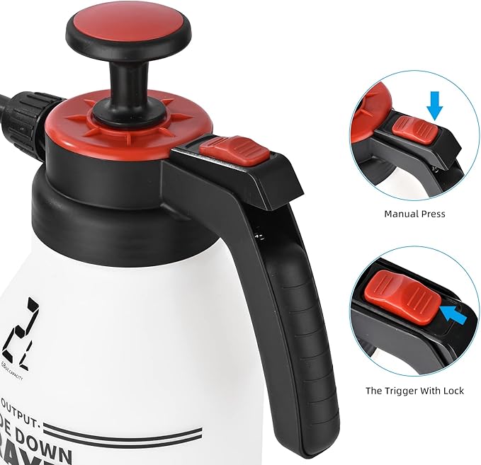 FOSHIO 0.53 Gallon Garden Pump Sprayer, 2L Portable Hand Pump Pressure Water Spray Bottles with Adjustable Nozzle Trigger Lock Sprayer for Home, Lawn and Car Detailing