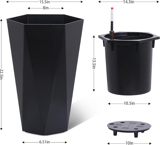 23 Inch Tall Outdoor Planters Set of 2, Self Watering Pots for Indoor Plants with Water Level Monitor & Drainage Hole & Wheels, Large Planter Pots for Garden, Patio, Balcony, Lounge, White