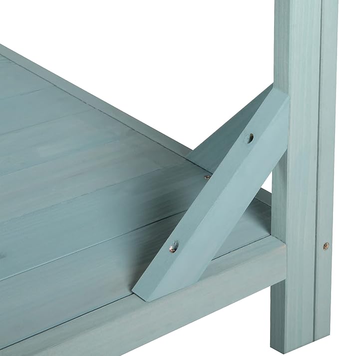 Large Wooden Farmhouse Rustic Outdoor Potting Bench Table, Patio Workstation, Garden Potting Bench with 4 Storage Shelves and Side Hook Lower Storage Shelf for Patio, Deck, Porch (Green, 65inch)