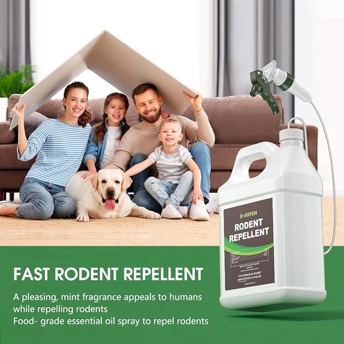 Rodent Repellent Spray – Effective Natural Peppermint Formula for Mice, Rats, Squirrels, and Rodents. Safe for Indoor, Outdoor, and Car Engines. Safe for People and Pets. (1 Gallon)