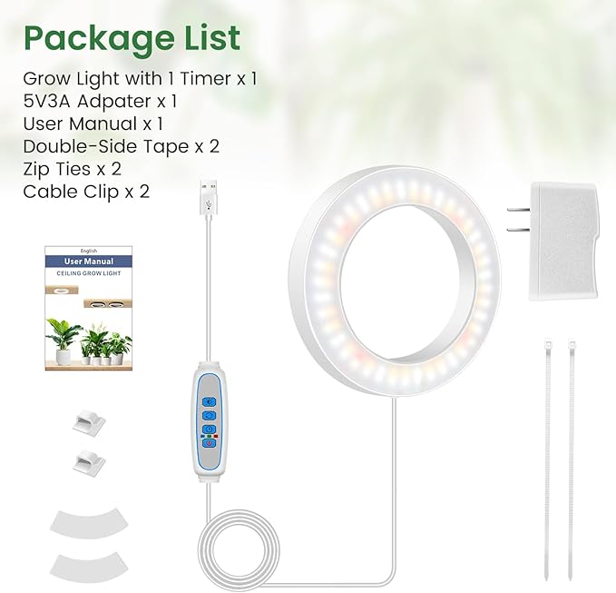 6.3" Grow Lights for Indoor Plants, 84 LEDs Full Spectrum Plant Grow Light with 6/12/16H Timer, 3 Spectrum Modes, 5 Brightness Levels, Under Cabinet Halo Plant Light for Indoor Plants