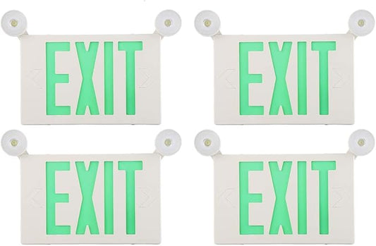 SPECTSUN LED Exit Sign Battery Backup, Green Exit Emergency Light with 2 Lamp Heads, Fire Exit Sign with Emergency Lights, Hardwired Exit Sign - 4 Pack, Ceiling/Wall Mount 2 sided Exit Sign with Arrow