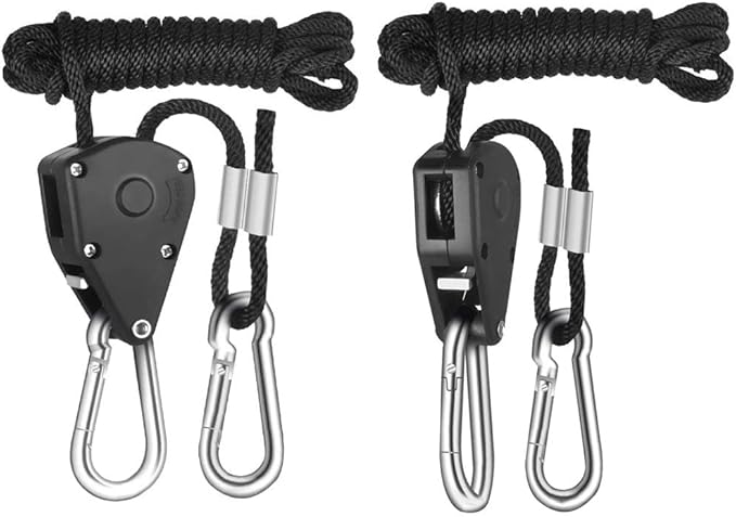 8 Pairs 1/8" Heavy Duty Ratchet Hangers, Adjustable Rope Hangers, Grow Light Rope Hangers for Grow Plant Fan Filter Light Room Equipment, 150 LB Capacity per Pair