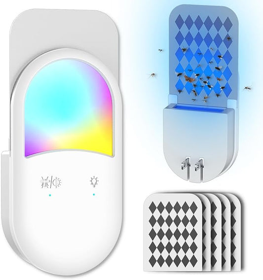 Fly Insect Trap,Indoor Plug-in Fly Traps for Flies, Fruit Flies, Moths, and Other Flying Insects,Moths Killer with Night Light (NO Devices + 5 Glue Cards)