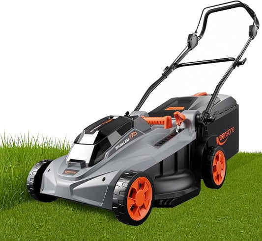 Keenstone Cordless Lawn Mower, 17" Electric Lawn Mower with Direct-Drive Brushless Motor, 2 x 20V 4.0Ah Battery, 6 Position Height Adjustable Push Mower for Yard & Thick Grass(35min Runtime)