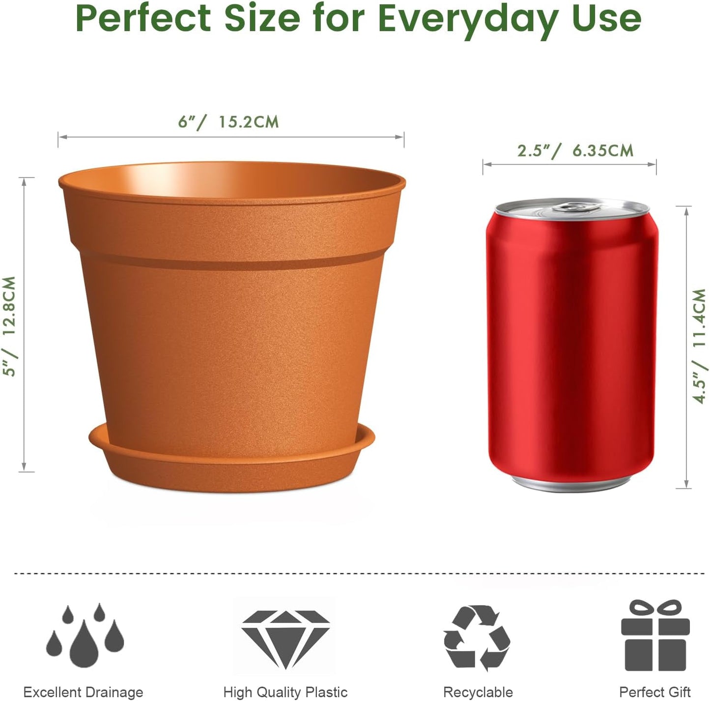 20 Pack 6 Inch Plant Pots with Drainage and Saucers, Plastic Flower Pots for Indoor and Outdoor Plants, Stackable Nursery Planters for Houseplants and Herbs, Terracotta