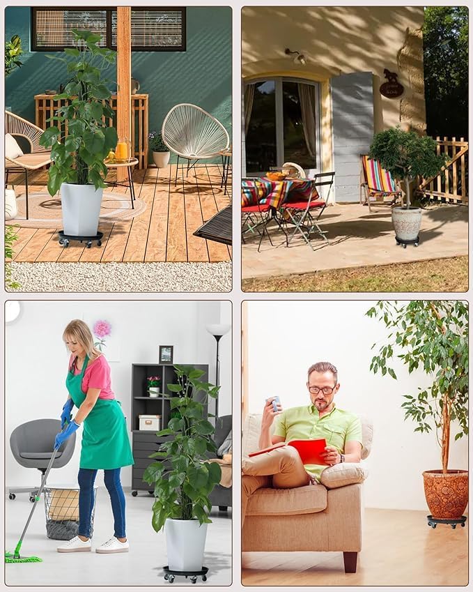 Heavy-Duty Plant Caddy with Wheels 16 Inch, 360° Lockable Caster,Outdoor Rolling Plant Dolly That is Not Easily Rusted, Indoor Metal Plant Cart with Rollers, Plant Pot Trolley, Black 3Pack