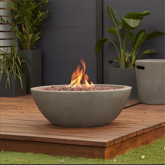 Real Flame Riverside Propane or Natural Gas Fire Pit - 15" Round Stainless Steel Burners, Natural Gas Conversion Kit Included - 50,000 BTUs of Heat, Battery Operated - Push Button Ignition