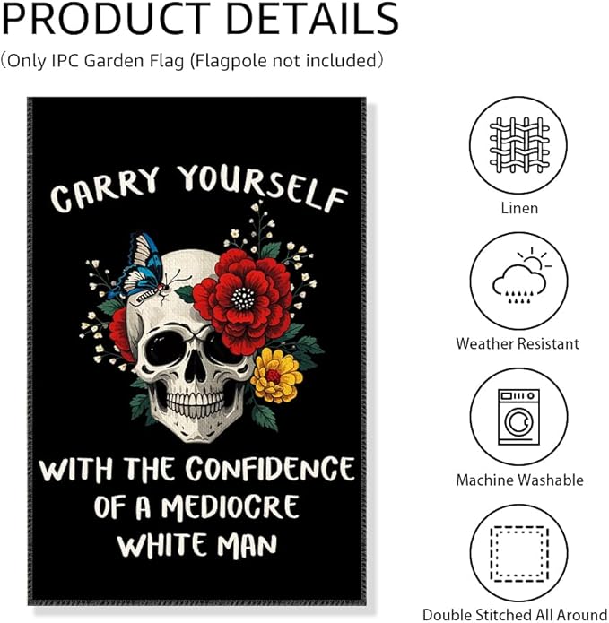 Carry Yourself With The Confidence Garden Flag, Funny Skelethon Feminist Yard Sign for Outside, Women's Equality Skull Floral Flag, Women's Rights Empowerment Banner, Feminist Gifts for Women