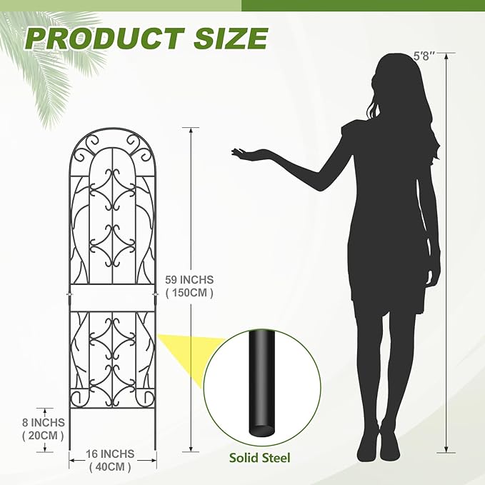 4 Pack 59x16in Metal Garden Trellis for Climbing Plants,Black Large Trellis for Climbing Plants Outdoor, Roses, Vegetables Vines Flowers Support, Large Decorative Outdoor Trellis