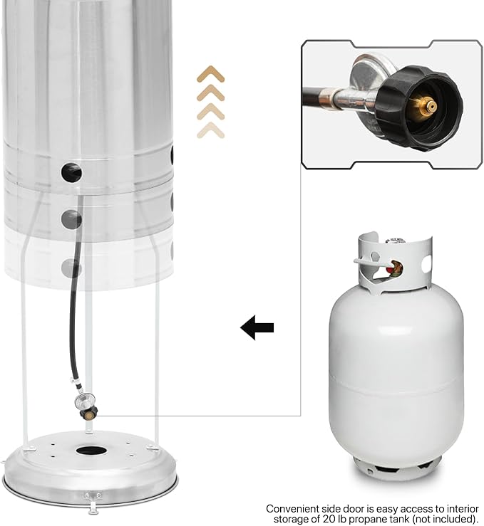 MoNiBloom 41000 BTU Propane Patio Heater with Wheels and Stainless Steel Burner Outdoor Patio Heater for Commercial Use, Residential, Garden, Backyard, Porch, Deck, Balcony (Silver)